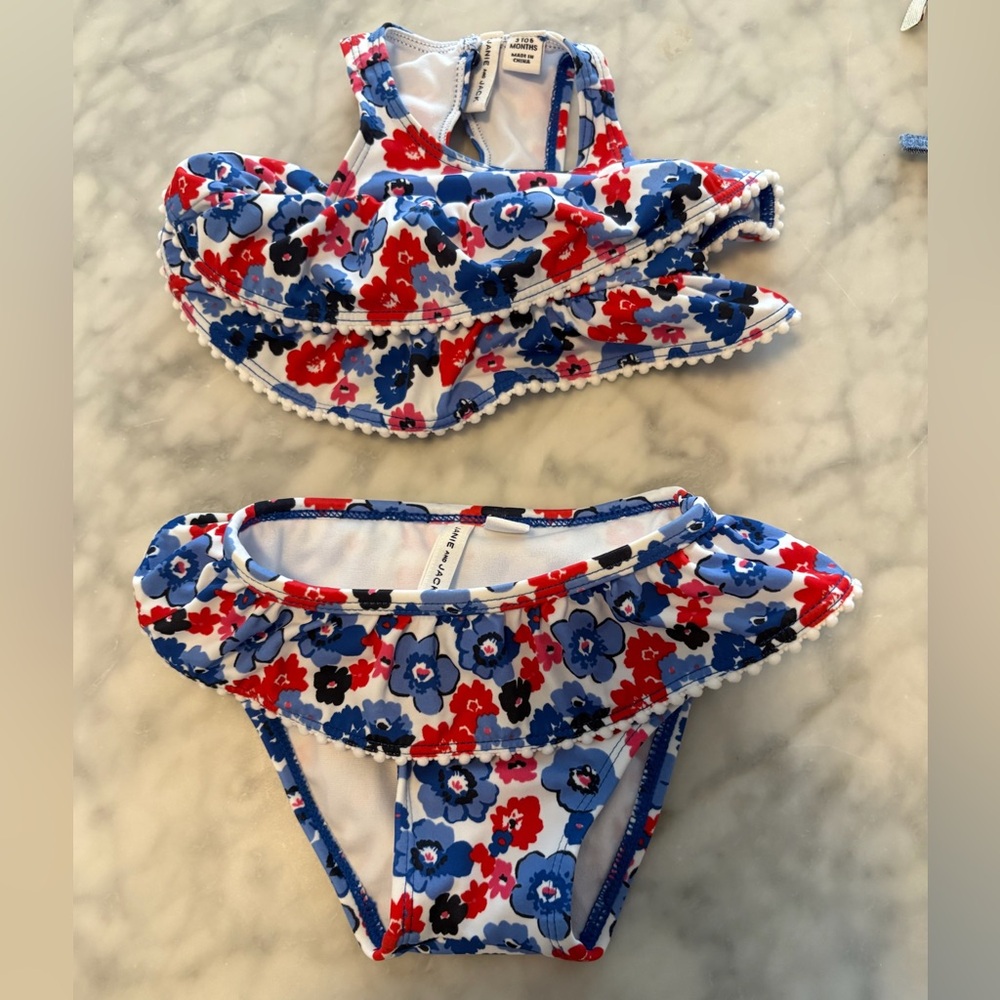 Janie and Jack Floral Kids Bikini - Red, White and Blue